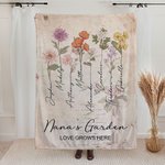 Personalised Watercolor Birth Flower Blanket with Name and Love Grows Here Quote Retro Home Decoration Birthday Gift for Mom Grandma