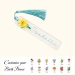 Personligt bokmärke med akvarellblomma, tofs och namn Födelsedagspresent för kvinnor flickor bokälskare