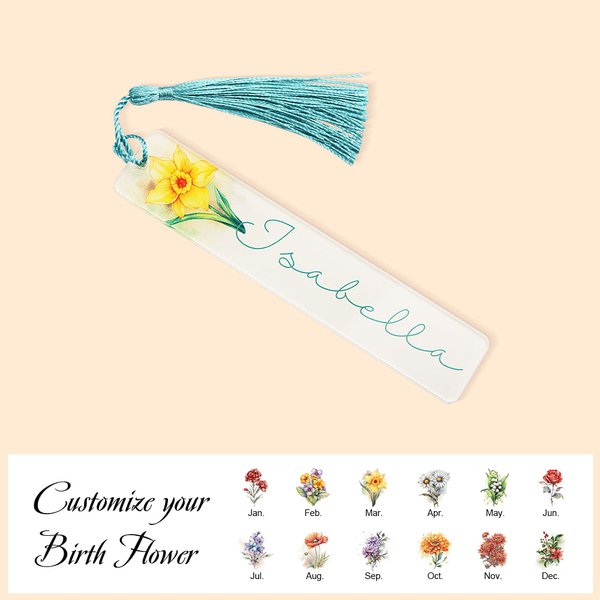 Personalisierte Aquarell Geburt Blume Lesezeichen mit Quaste und Name Geburtstag Geschenk für Frauen Mädchen Buchliebhaber