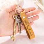 Personalized Retro Leather Birth Flower Keychain with Engraved Name Christmas Birthday Wedding Gift for Her