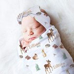 Personalised Christmas Woodland Animal Baby Swaddling Clothes Set with Baby Name Birthday Welcome Baby Shower Gift for Baby Newborn Mother