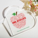 Personalised Apple Pattern Heart-shaped Acrylic Plaque Teacher Appreciation Week Thank You Desk Decor for Teacher