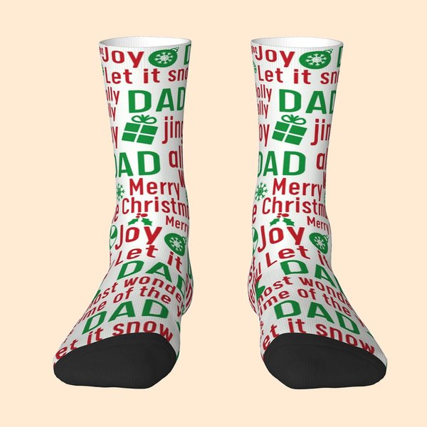 Family Christmas Crew Socks Knee High Embroidered