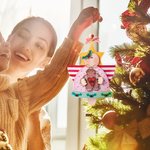 Personalised Christmas Angel Wooden Ornament Jingle Bell Shape Holiday Theme Hanging Ornament with Bead Bow-tie Christmas Gift for Family Friend Kid