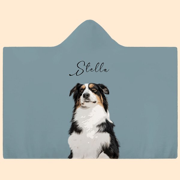 Watercolor Pet Photo Hooded Blanket with Name