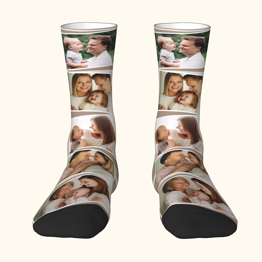 Chaussettes en Polyester Personnalisées avec Collage de 5 Photos Accessoire Confortable Cadeau de Noël et d'Anniversaire pour Famille et Amis