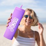 Gobelet Coloré Personnalisé avec Nom en Style Fille de Rose 450ml avec Paille Cadeau de Mariage pour Amie