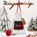 Personalisierte Weihnachten Buffalo Plaid Double Satin Ribbon Drawstring Geschenk Tasche mit Namen Weihnachtsgeschenk für Kinder