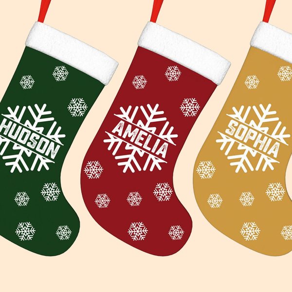 Personalizza le calze di Natale con fiocco di neve con nome Decorazione dell'albero di Natale Borse regalo per bambini Famiglia