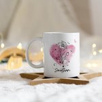 Mug Personnalisé avec Fleur de Naissance de Zodiaque Motif de Fond Coeur Cadeau pour Famille