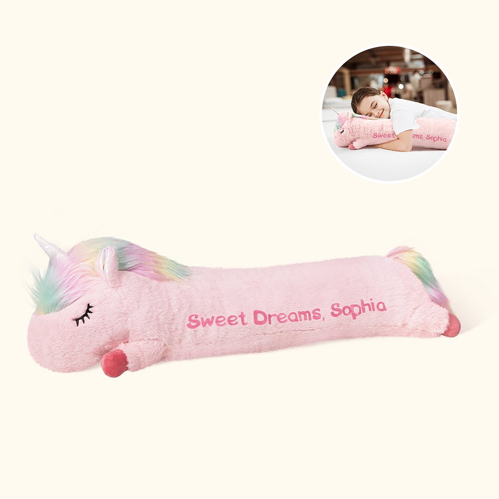 Oreiller de Licorne Personnalisé avec Texte Brodé Peluche pour Enfant Cadeau Noël Anniversaire