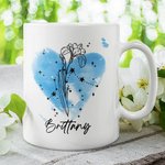 Mug Personnalisé avec Fleur de Naissance de Zodiaque Motif de Fond Coeur Cadeau pour Famille