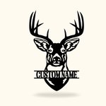 Personalized Deer Head Metal Wall Art Deer Antler Name Sign Rustic Farmhouse Decor Housewarming Gift for Hunter Farmer Deer Lover