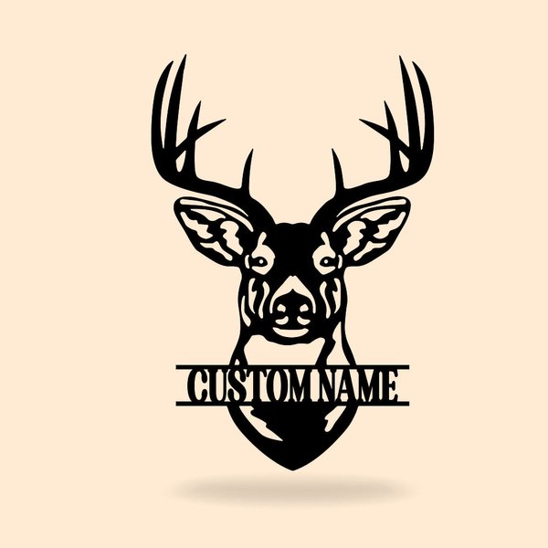 Personalized Deer Head Metal Wall Art Deer Antler Name Sign Rustic Farmhouse Decor Housewarming Gift for Hunter Farmer Deer Lover
