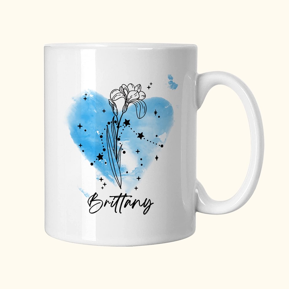 Tasse à café personnalisée Zodiac Birth Flower en céramique 11oz 15oz Constellation Coffee Cup with Name Birthday Anniversary Astrology Gift for Family Friend