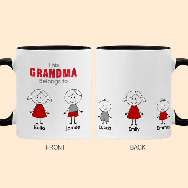 Personalizzato Questa nonna appartiene alla famiglia Ritratto tazza di caffè in ceramica con i nomi dei bambini Compleanno regalo di Natale per la fam
