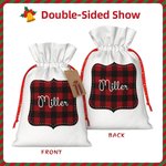 Personalisierte Weihnachten Buffalo Plaid Double Satin Ribbon Drawstring Geschenk Tasche mit Namen Weihnachtsgeschenk für Kinder