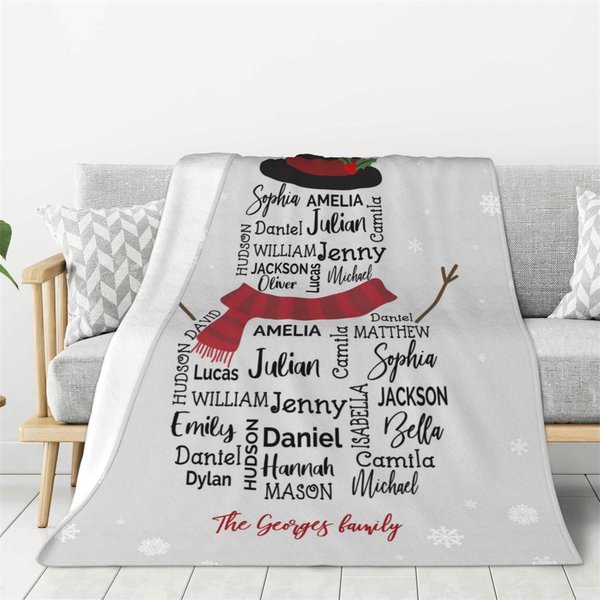 Gepersonaliseerde Snowman Zachte Fleece Sherpa Deken met Familienaam Kerstcadeau voor Familie