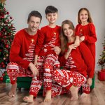 Personalised Christmas Tree and Santa Claus Pattern Family Matching Red Pyjamas Set Christmas Party Gift for Mom Dad Kid Baby Pet