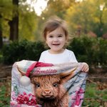 Personalisierte Rosa Floral Highland Kuh Decke mit Namen Weihnachtsgeschenk für Highland Kuh Liebhaber