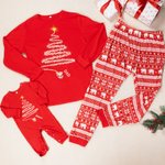 Personalised Christmas Tree and Santa Claus Pattern Family Matching Red Pyjamas Set Christmas Party Gift for Mom Dad Kid Baby Pet