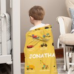 Couverture à capuche personnalisée avec nom pour bébé Camion de chantier Cadeau d'anniversaire de Noël doux et chaud pour les enfants