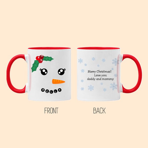 Gepersonaliseerde Mooie Kerstmis Sneeuwpop Expressie Keramische Mok 11oz 15oz Koffiemelk Thee Kop Kerstcadeau voor familie vriend