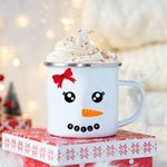 Personalized Cute Christmas Snowman Expression 11oz Enamel Camping Cup Christmas Holiday Tea Party Gift for Kids Friends Coworkers