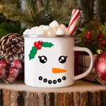 Personalized Cute Christmas Snowman Expression 11oz Enamel Camping Cup Christmas Holiday Tea Party Gift for Kids Friends Coworkers