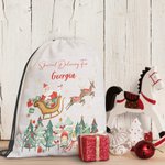 Personalised Special Delivery Drawstring Strap Pack with Santa Claus Reindeer Design and Name Christmas Gift for Family Friend