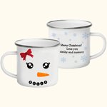 Personalized Cute Christmas Snowman Expression 11oz Enamel Camping Cup Christmas Holiday Tea Party Gift for Kids Friends Coworkers