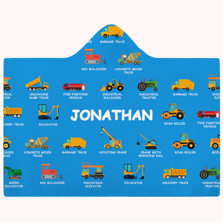 Couverture à capuche personnalisée avec nom pour bébé Camion de chantier Cadeau d'anniversaire de Noël doux et chaud pour les enfants