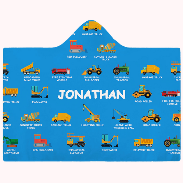 Couverture à capuche personnalisée avec nom pour bébé Camion de chantier Cadeau d'anniversaire de Noël doux et chaud pour les enfants