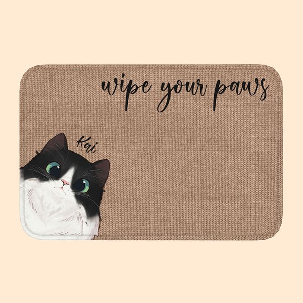 Felpudo personalizado Wipe Your Paws Felpudo de lindo gato con avatar Decoración del hogar Regalo de Navidad Cumpleaños para Amante de los Gatos