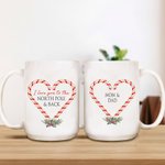 Personalisierte Liebe Sie zum Nordpol & zurück Becher mit Zuckerstange Design und Name Weihnachtsgeschenk für Familie Paare