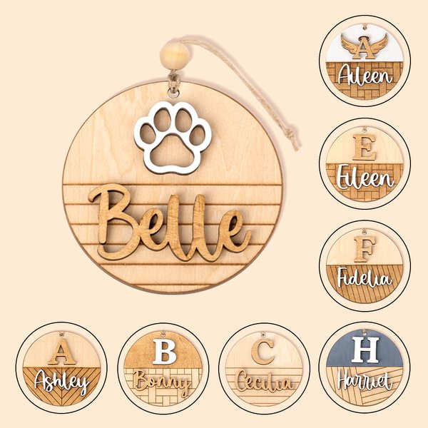 Personalizado 3D de madera hecho a mano ornamento rústico con el nombre de corte regalo de Navidad para la familia amigo