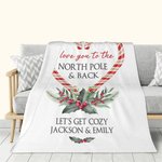 Personalisierte Liebe Sie zum Nordpol & zurück Fleecedecke mit Herz Zuckerstange Design Weihnachtsgeschenk für Familie Paar