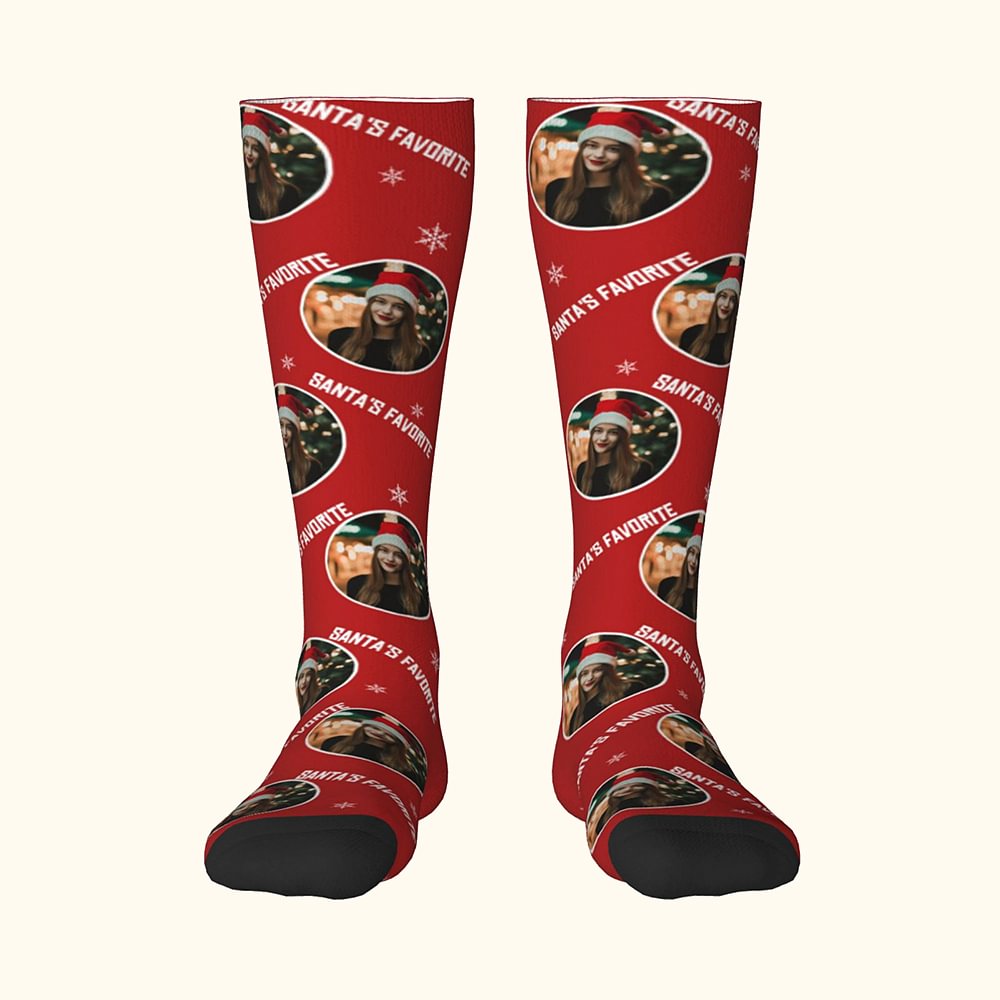 Chaussettes Montantes Multicolores Personnalisées avec Texte et Photo de Visage Cadeau Noël Anniversaire pour Amis Famille