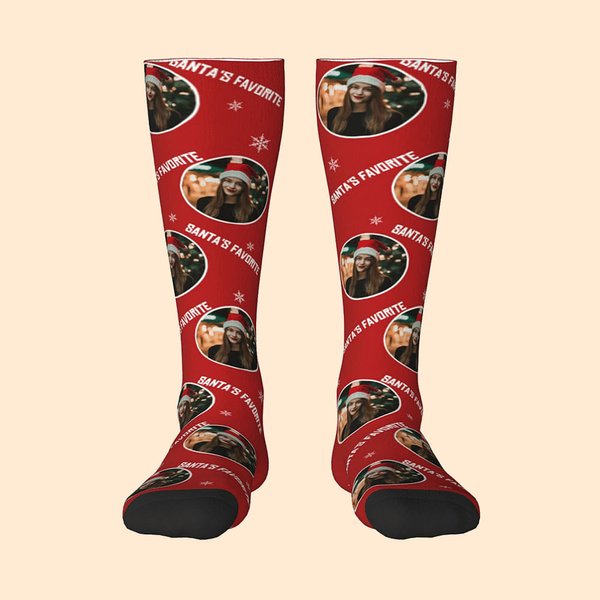 Chaussettes Montantes Multicolores Personnalisées avec Texte et Photo de Visage Cadeau Noël Anniversaire pour Amis Famille