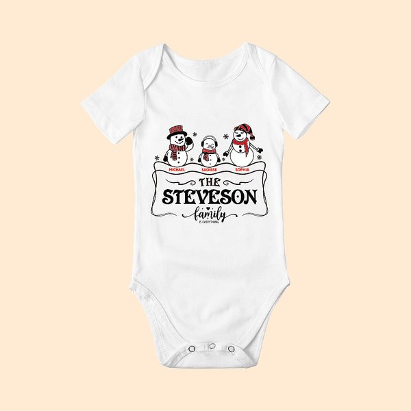 T-shirt de Noël personnalisé Bonhomme de Neige Famille Onesie Bébé Nom Vêtement Cadeau de Noël pour Mère Père Enfants