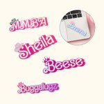 Personalized  Fashion Curved Name Stickers Water Resistant Holographic Vinyl Decal Label Birthday Gift for Sister Friend Pink Doll Lovers