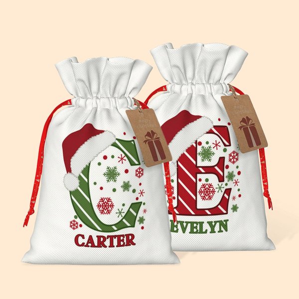 Henkilökohtainen joulu Initial kiristysnauha lahjapussi nimi ja ripustaa Tag joululahja perheelle Lapset