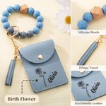 Personalized Birth Flower Wristlet Wallet Bracelet Keychain with Beads Tassels and Card Holder Birthday Mother's Day Gift for Her