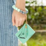 Personalized Birth Flower Wristlet Wallet Bracelet Keychain with Beads Tassels and Card Holder Birthday Mother's Day Gift for Her
