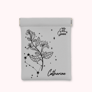 Personalized Zodiac Birth Flower Leather Squeeze Coin Purse with Name Birthday Christmas Mother's Day Gift for Women