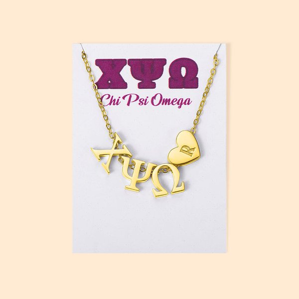 Personalized Sorority Greek Letters Necklace with Engraved Heart Charm and Card College Graduation Gift for Friends Girls