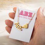 Personalized Sorority Greek Letters Necklace with Engraved Heart Charm and Card College Graduation Gift for Friends Girls