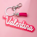 Personalized 3D Pink Dolly Name Keychain with Tassel Cute Backpack Tag Bag Accessory Bridal Shower Gift for Her