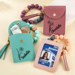 Personalized Birth Flower Wristlet Wallet Bracelet Keychain with Beads Tassels and Card Holder Birthday Mother's Day Gift for Her