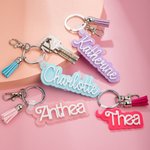 Personalized 3D Pink Dolly Name Keychain with Tassel Cute Backpack Tag Bag Accessory Bridal Shower Gift for Her